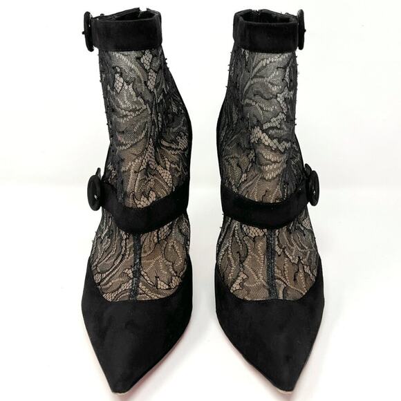 Christian Louboutin black suede & lace ankle boots pointed toe 40.5 / US 10-10.5 - Picture 2 of 10